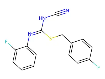 4-fluorobenzyl N'-cyano-N-(2-fluorophenyl)carbamimidothioate structure