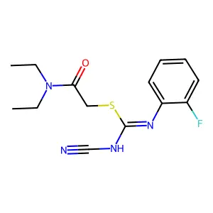 2-(diethylamino)-2-oxoethyl N'-cyano-N-(2-fluorophenyl)carbamimidothioate structure