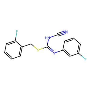 2-fluorobenzyl N'-cyano-N-(3-fluorophenyl)carbamimidothioate structure