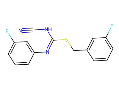 3-fluorobenzyl N'-cyano-N-(3-fluorophenyl)carbamimidothioate structure