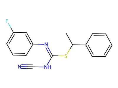 1-phenylethyl N-cyano-N'-(3-fluorophenyl)carbamimidothioate structure