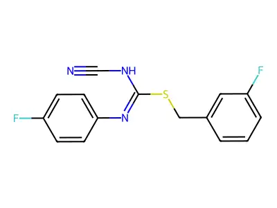 3-fluorobenzyl N'-cyano-N-(4-fluorophenyl)carbamimidothioate structure