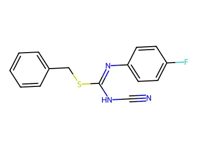 benzyl N'-cyano-N-(4-fluorophenyl)carbamimidothioate structure