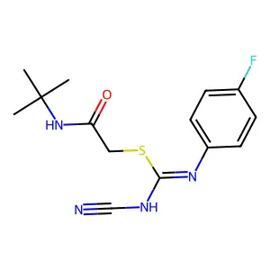 2-(tert-butylamino)-2-oxoethyl N'-cyano-N-(4-fluorophenyl)carbamimidothioate structure