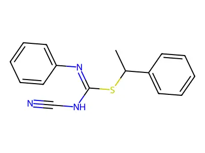 1-phenylethyl N-cyano-N'-phenylcarbamimidothioate structure