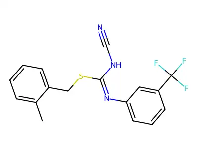 2-methylbenzyl N'-cyano-N-[3-(trifluoromethyl)phenyl]carbamimidothioate structure