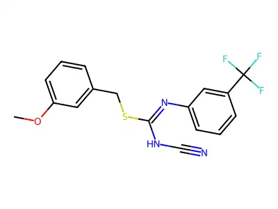 3-methoxybenzyl N'-cyano-N-[3-(trifluoromethyl)phenyl]carbamimidothioate structure