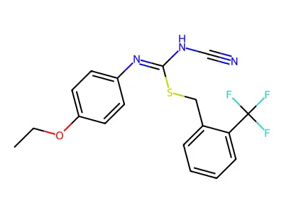 2-(trifluoromethyl)benzyl N'-cyano-N-(4-ethoxyphenyl)carbamimidothioate structure