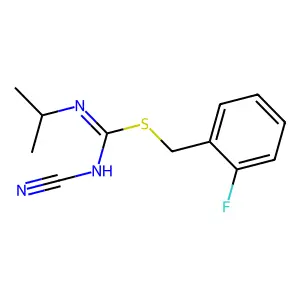 (2-fluorophenyl)methyl N-cyano-N'-propan-2-ylcarbamimidothioate structure