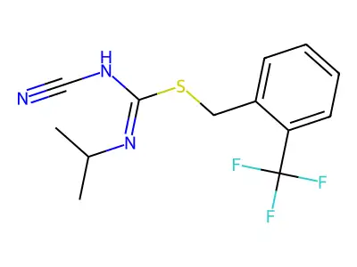 [2-(trifluoromethyl)phenyl]methyl N-cyano-N'-propan-2-ylcarbamimidothioate structure