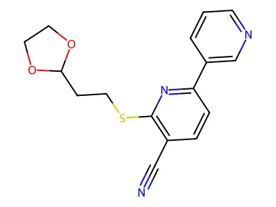 2-[2-(1,3-Dioxolan-2-yl)ethylsulfanyl]-6-pyridin-3-ylpyridine-3-carbonitrile structure