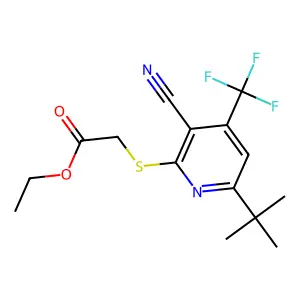 Ethyl 2-[6-tert-butyl-3-cyano-4-(trifluoromethyl)pyridin-2-yl]sulfanylacetate structure