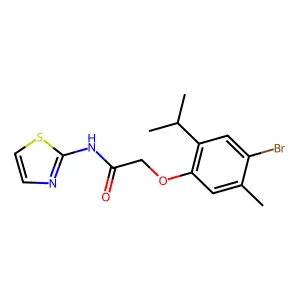 2-(4-bromo-2-isopropyl-5-methylphenoxy)-N-(1,3-thiazol-2-yl)acetamide structure