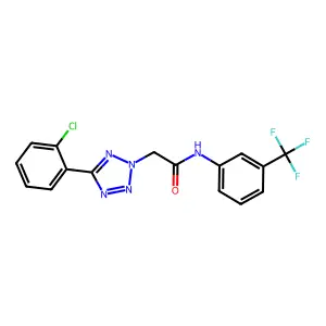 2-[5-(2-chlorophenyl)tetrazol-2-yl]-N-[3-(trifluoromethyl)phenyl]acetamide structure