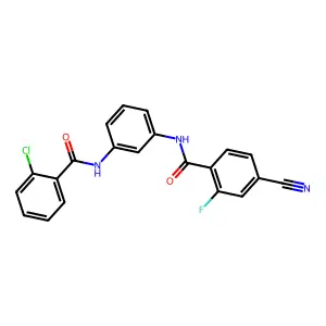 N-[3-[(2-chlorobenzoyl)amino]phenyl]-4-cyano-2-fluorobenzamide structure