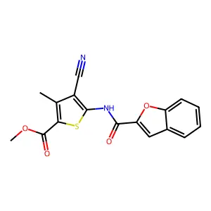 Methyl 5-(1-benzofuran-2-carbonylamino)-4-cyano-3-methylthiophene-2-carboxylate structure