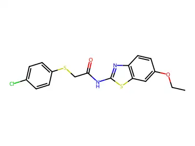 2-[(4-chlorophenyl)sulfanyl]-N-(6-ethoxy-1,3-benzothiazol-2-yl)acetamide structure