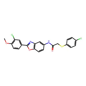 N-[2-(3-chloro-4-methoxyphenyl)-1,3-benzoxazol-5-yl]-2-[(4-chlorophenyl)sulfanyl]acetamide structure