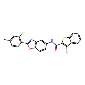 3-chloro-N-[2-(2-chloro-4-methylphenyl)-1,3-benzoxazol-5-yl]-1-benzothiophene-2-carboxamide structure