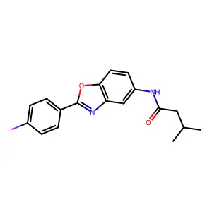 N-[2-(4-iodophenyl)-1,3-benzoxazol-5-yl]-3-methylbutanamide structure