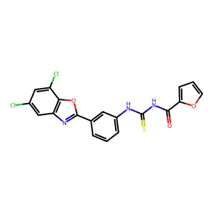 N-[3-(5,7-dichloro-1,3-benzoxazol-2-yl)phenyl]-N'-(2-furoyl)thiourea structure