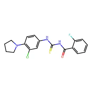 N-[(3-chloro-4-pyrrolidin-1-ylphenyl)carbamothioyl]-2-fluorobenzamide structure