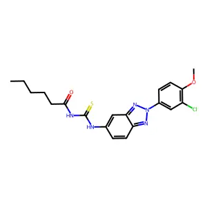 N-[[2-(3-chloro-4-methoxyphenyl)benzotriazol-5-yl]carbamothioyl]hexanamide structure