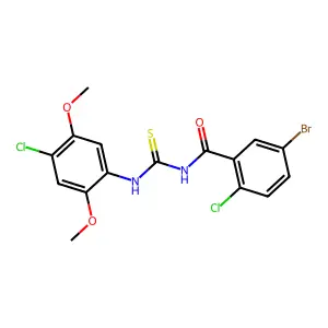 5-bromo-2-chloro-N-[(4-chloro-2,5-dimethoxyphenyl)carbamothioyl]benzamide structure
