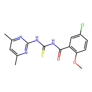 5-chloro-N-[(4,6-dimethylpyrimidin-2-yl)carbamothioyl]-2-methoxybenzamide structure