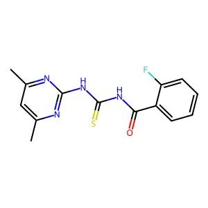 N-[(4,6-dimethylpyrimidin-2-yl)carbamothioyl]-2-fluorobenzamide structure