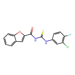 N-[(3-chloro-4-fluorophenyl)carbamothioyl]-1-benzofuran-2-carboxamide structure