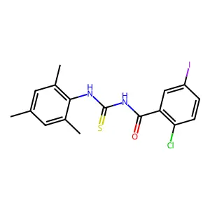 2-chloro-5-iodo-N-[(2,4,6-trimethylphenyl)carbamothioyl]benzamide structure