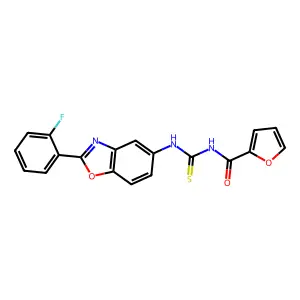 N-[[2-(2-fluorophenyl)-1,3-benzoxazol-5-yl]carbamothioyl]furan-2-carboxamide structure