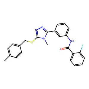 2-fluoro-N-(3-{4-methyl-5-[(4-methylbenzyl)sulfanyl]-4H-1,2,4-triazol-3-yl}phenyl)benzamide structure