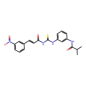 2-methyl-N-[3-[[(E)-3-(3-nitrophenyl)prop-2-enoyl]carbamothioylamino]phenyl]propanamide structure