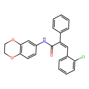 (2E)-3-(2-chlorophenyl)-N-(2,3-dihydro-1,4-benzodioxin-6-yl)-2-phenylprop-2-enamide structure