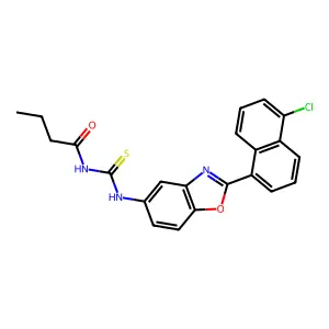 N-[[2-(5-chloronaphthalen-1-yl)-1,3-benzoxazol-5-yl]carbamothioyl]butanamide structure