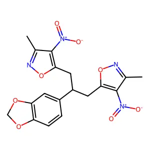 5-(2-(1,3-benzodioxol-5-yl)-3-{4-nitro-3-methyl-5-isoxazolyl}propyl)-4-nitro-3-methylisoxazole structure