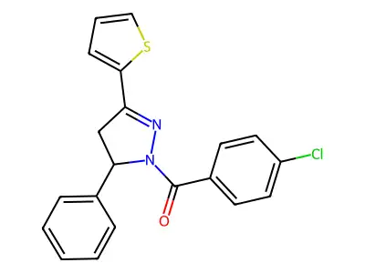 (4-Chlorophenyl)-(3-phenyl-5-thiophen-2-yl-3,4-dihydropyrazol-2-yl)methanone structure