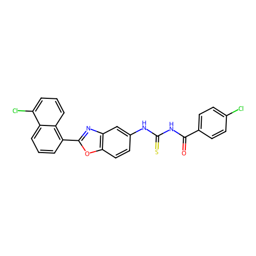4-chloro-N-{[2-(5-chloronaphthalen-1-yl)-1,3-benzoxazol-5-yl]carbamothioyl}benzamide structure