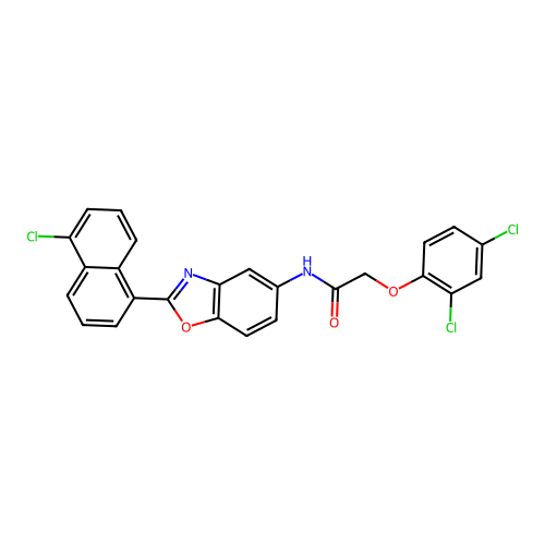 N-[2-(5-chloronaphthalen-1-yl)-1,3-benzoxazol-5-yl]-2-(2,4-dichlorophenoxy)acetamide structure