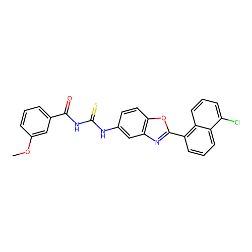 N-{[2-(5-chloronaphthalen-1-yl)-1,3-benzoxazol-5-yl]carbamothioyl}-3-methoxybenzamide structure