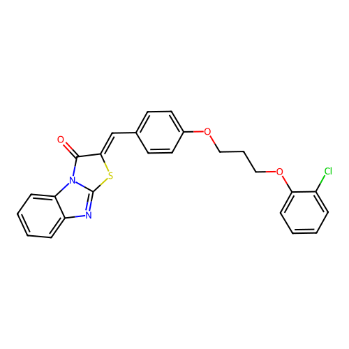 (Z)-2-(4-(3-(2-chlorophenoxy)propoxy)benzylidene)benzo[4,5]imidazo[2,1-b]thiazol-3(2H)-one structure