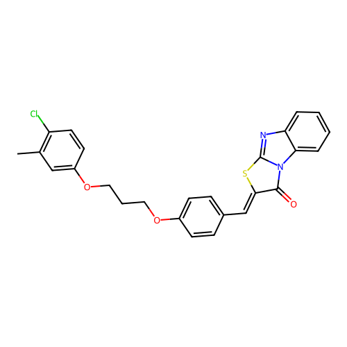 (2Z)-2-{4-[3-(4-chloro-3-methylphenoxy)propoxy]benzylidene}[1,3]thiazolo[3,2-a]benzimidazol-3(2H)-one structure