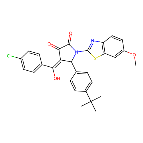 (4E)-5-(4-tert-butylphenyl)-4-[(4-chlorophenyl)(hydroxy)methylidene]-1-(6-methoxy-1,3-benzothiazol-2-yl)pyrrolidine-2,3-dione structure