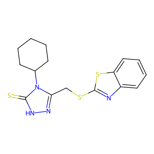 3-[(1,3-benzothiazol-2-ylthio)methyl]-4-cyclohexyl-1H-1,2,4-triazole-5-thione structure