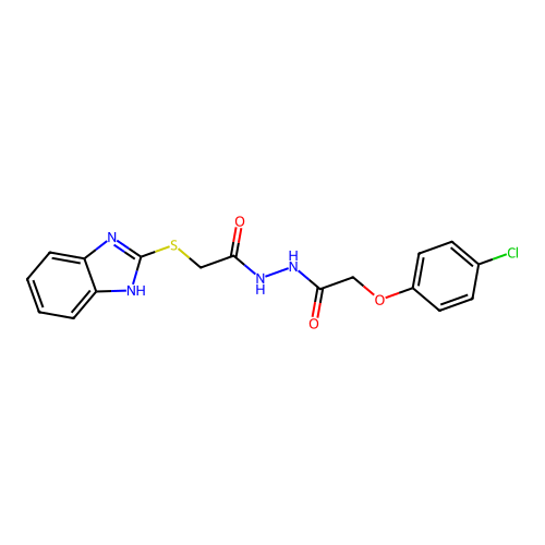 2-(1H-benzimidazol-2-ylsulfanyl)-N'-[(4-chlorophenoxy)acetyl]acetohydrazide structure
