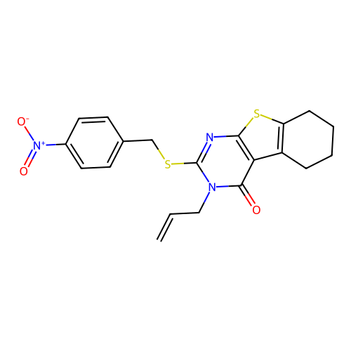 2-[(4-nitrobenzyl)sulfanyl]-3-(prop-2-en-1-yl)-5,6,7,8-tetrahydro[1]benzothieno[2,3-d]pyrimidin-4(3H)-one structure