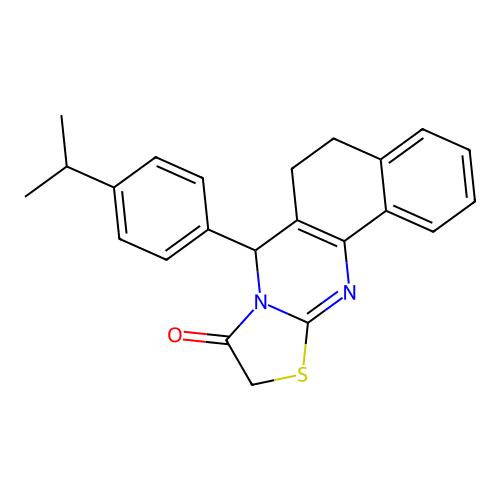 7-[4-(propan-2-yl)phenyl]-5,7-dihydro-6H-benzo[h][1,3]thiazolo[2,3-b]quinazolin-9(10H)-one structure