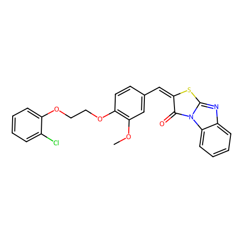 (E)-2-(4-(2-(2-chlorophenoxy)ethoxy)-3-methoxybenzylidene)benzo[4,5]imidazo[2,1-b]thiazol-3(2H)-one structure